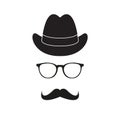 Old fashioned gentleman accessories icons set: hat, glasses and mustache. Retro hipster style. Vector illustration. Royalty Free Stock Photo